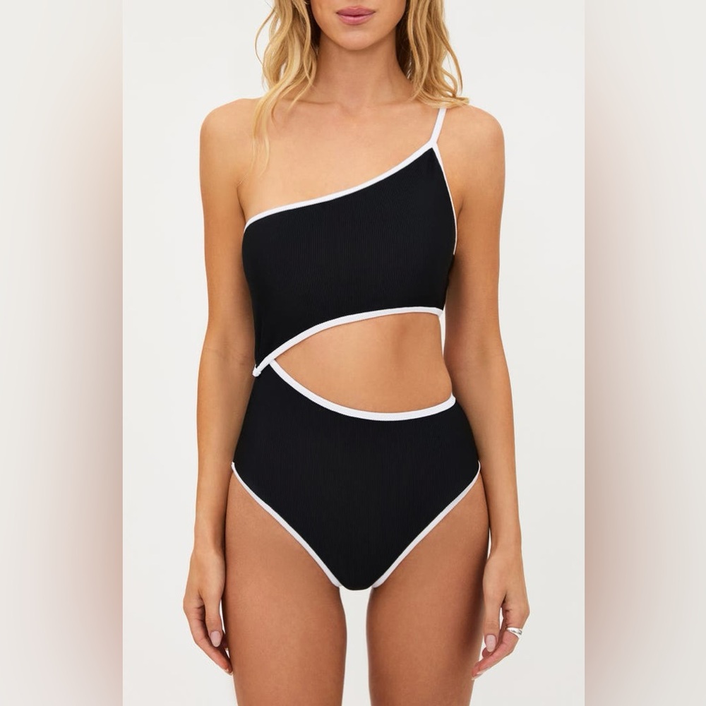 Beach Riot Liora Colorblock Cutout One-Shoulder One-Piece Medium